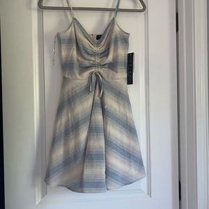 Blue and white striped mini dress